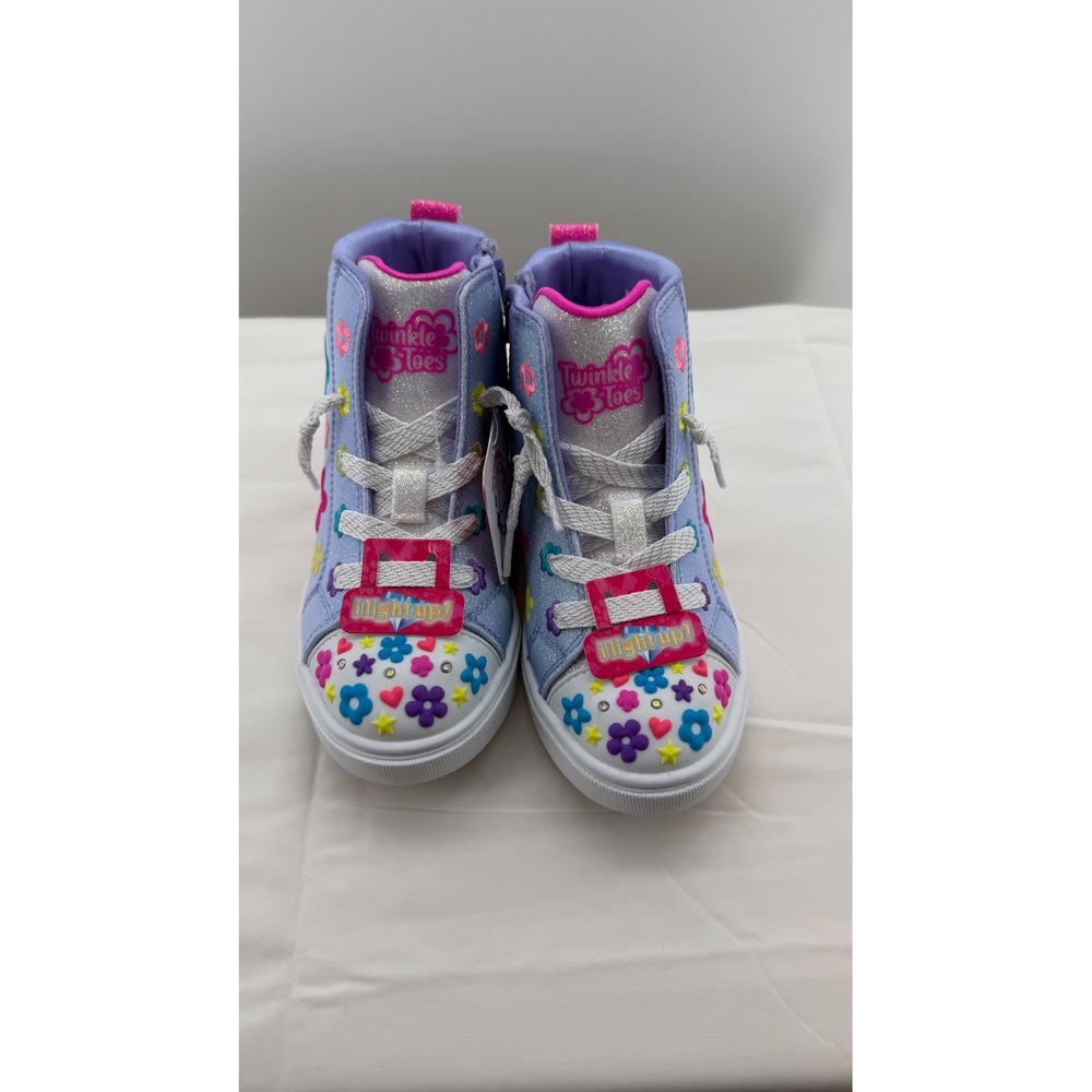 Skechers Twinkle Toes Sneakers Toddler 10 Blue NIB Light Up Floral 314819N/PWMT